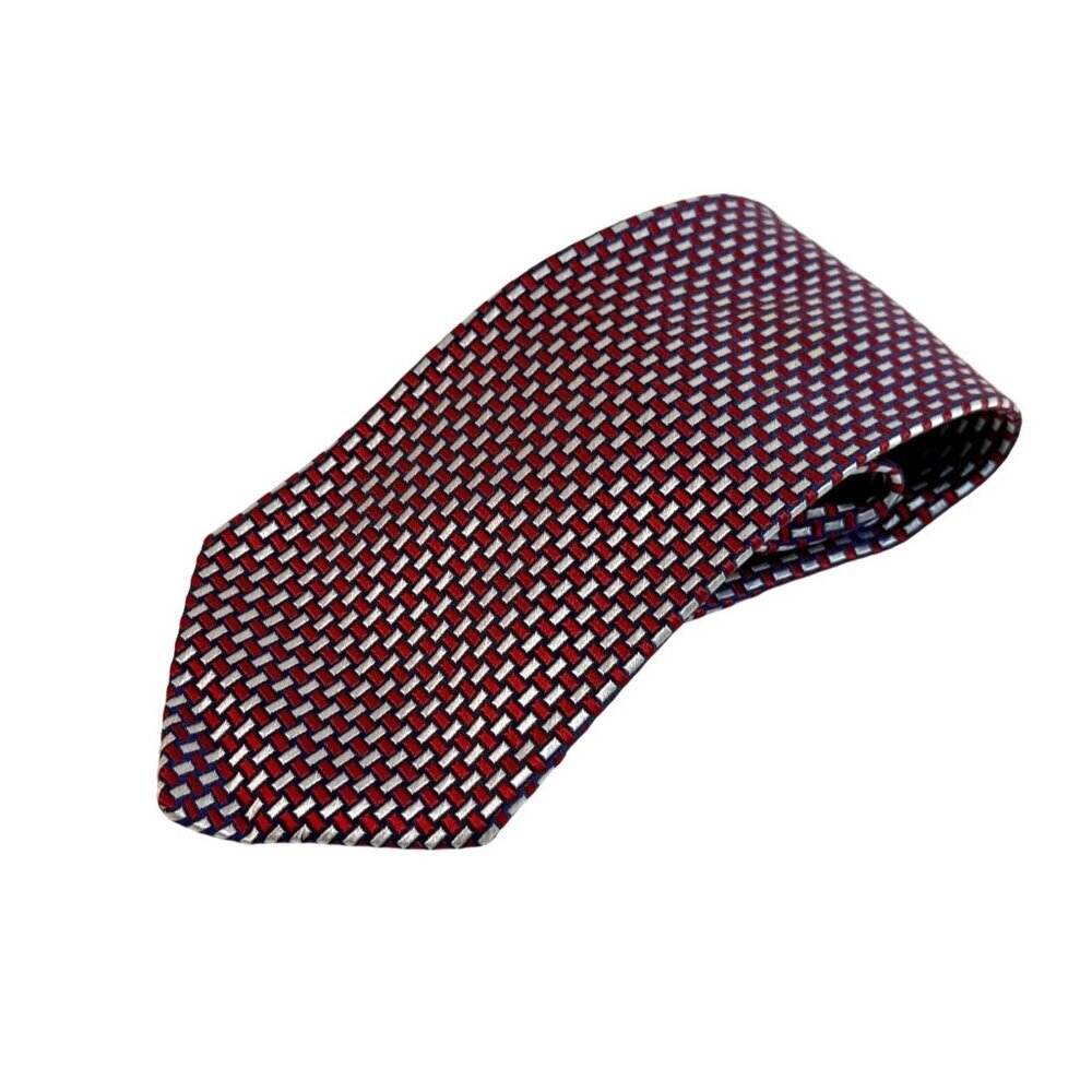 Brooks Brothers‎ Makers Silk Tie Red White Blue Geometric Check Design USA